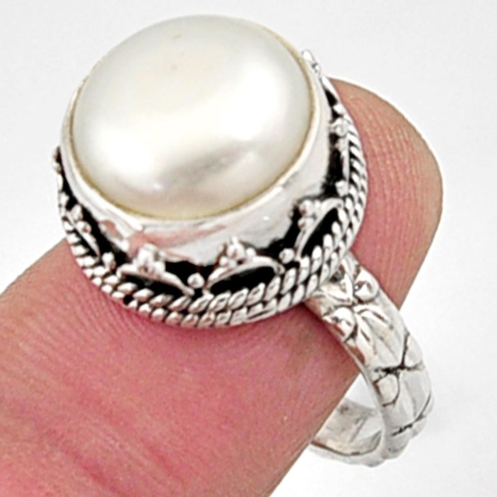 7.62cts natural white pearl 925 sterling silver solitaire ring size 8 r9965