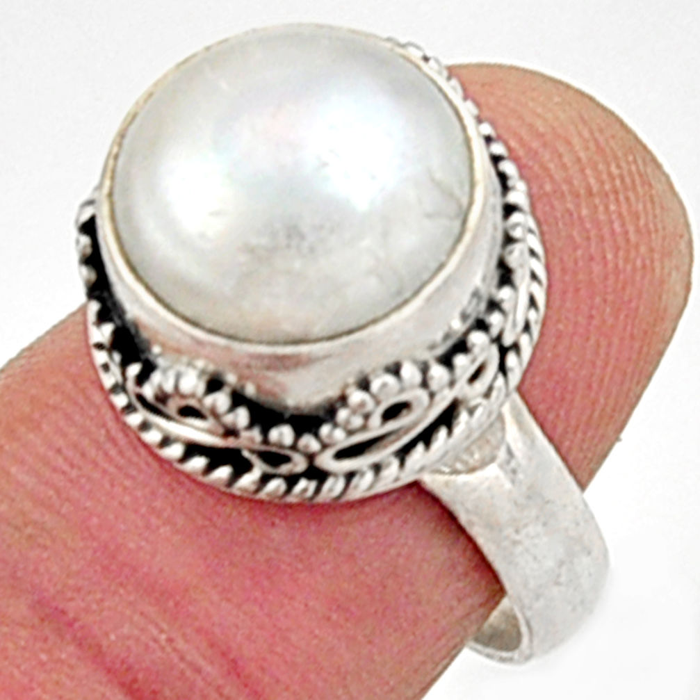 6.80cts natural white pearl 925 sterling silver solitaire ring size 7 r9967