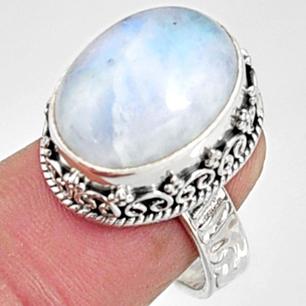 9.90cts natural rainbow moonstone 925 silver solitaire ring jewelry size 8 r9982