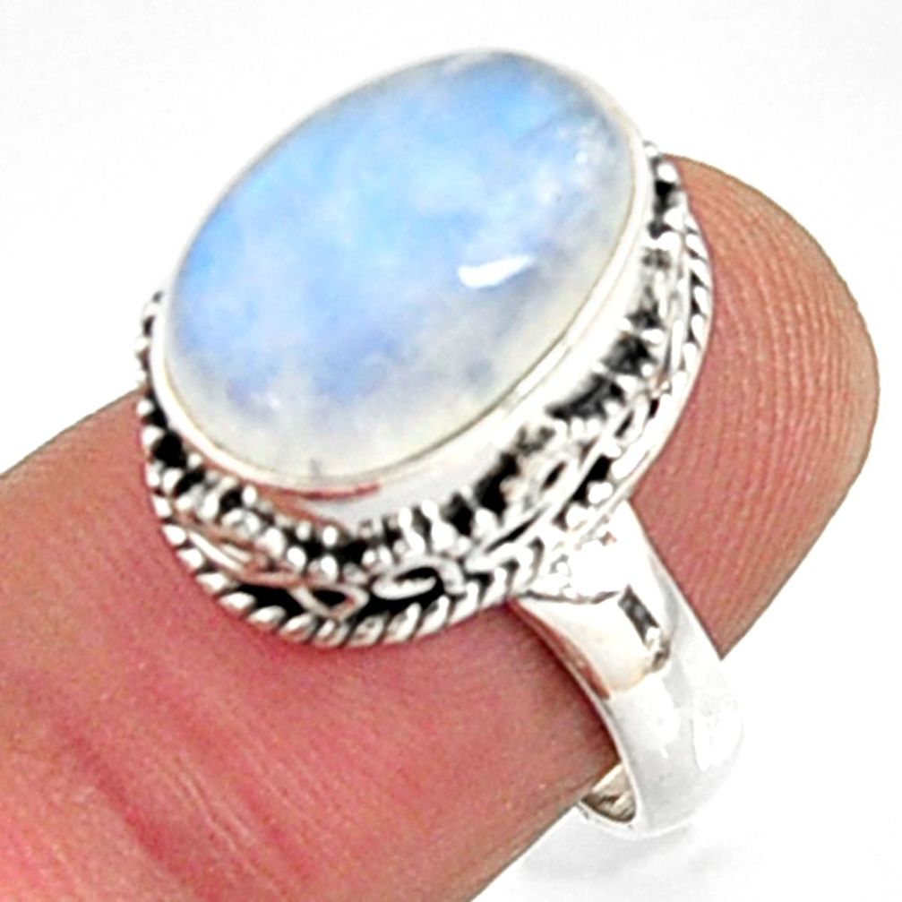 5.01cts natural rainbow moonstone 925 silver solitaire ring jewelry size 7 r9999