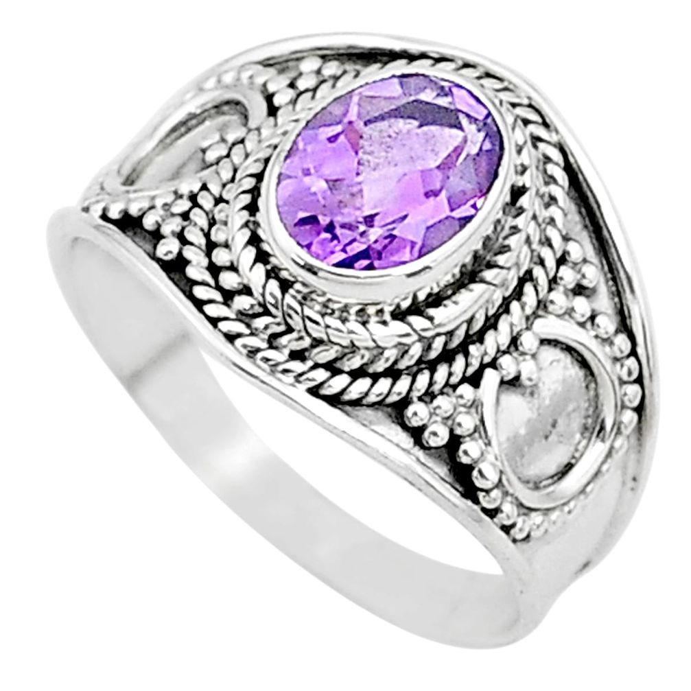 2.12cts solitaire natural purple amethyst 925 silver ring size 7.5 t10106