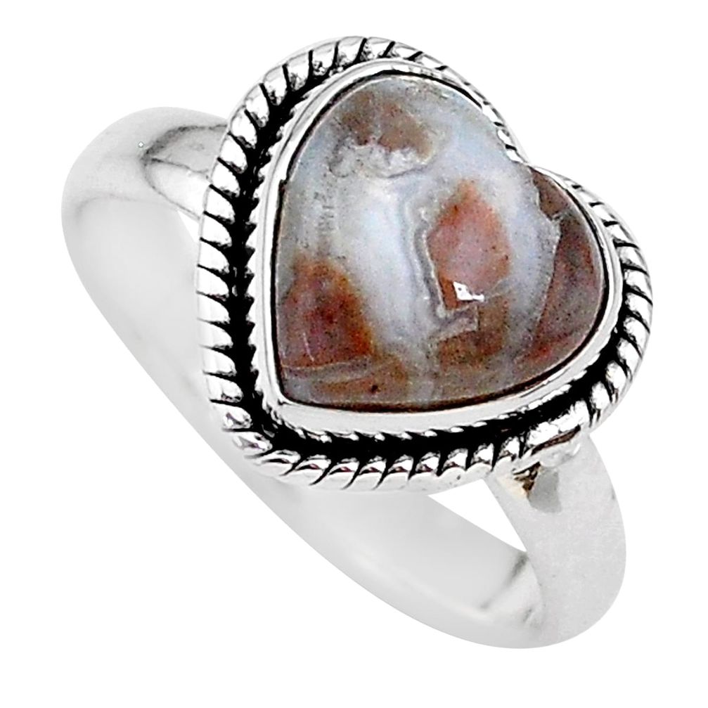 Heart natural mexican laguna lace agate rough 925 silver ring size 8 t21684