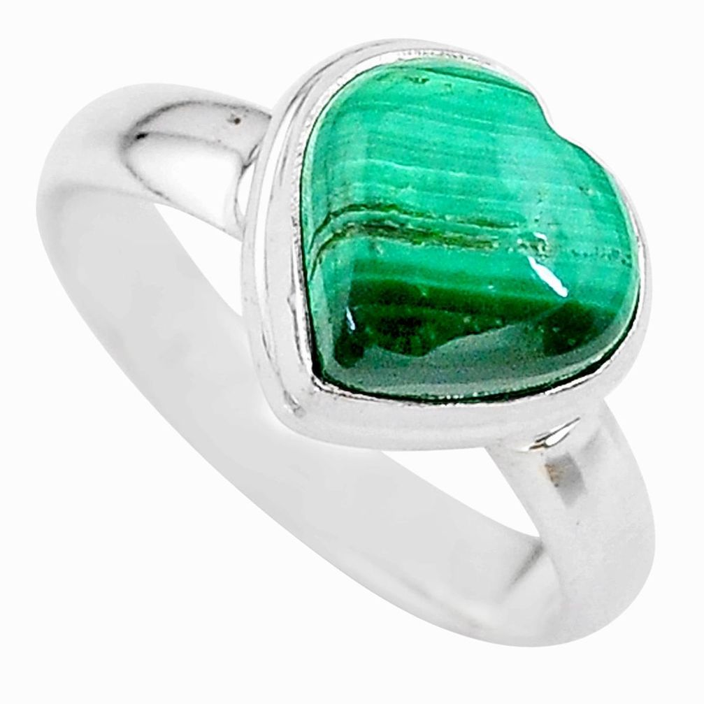 4.67cts heart natural malachite (pilot's stone) silver ring size 7 t21733