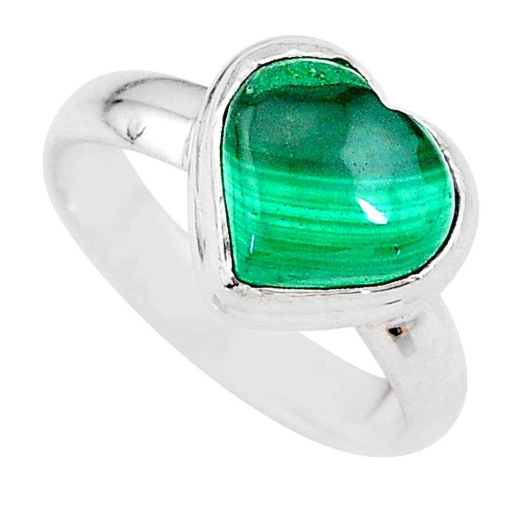 4.63cts heart natural malachite (pilot's stone) silver ring size 7 t21735