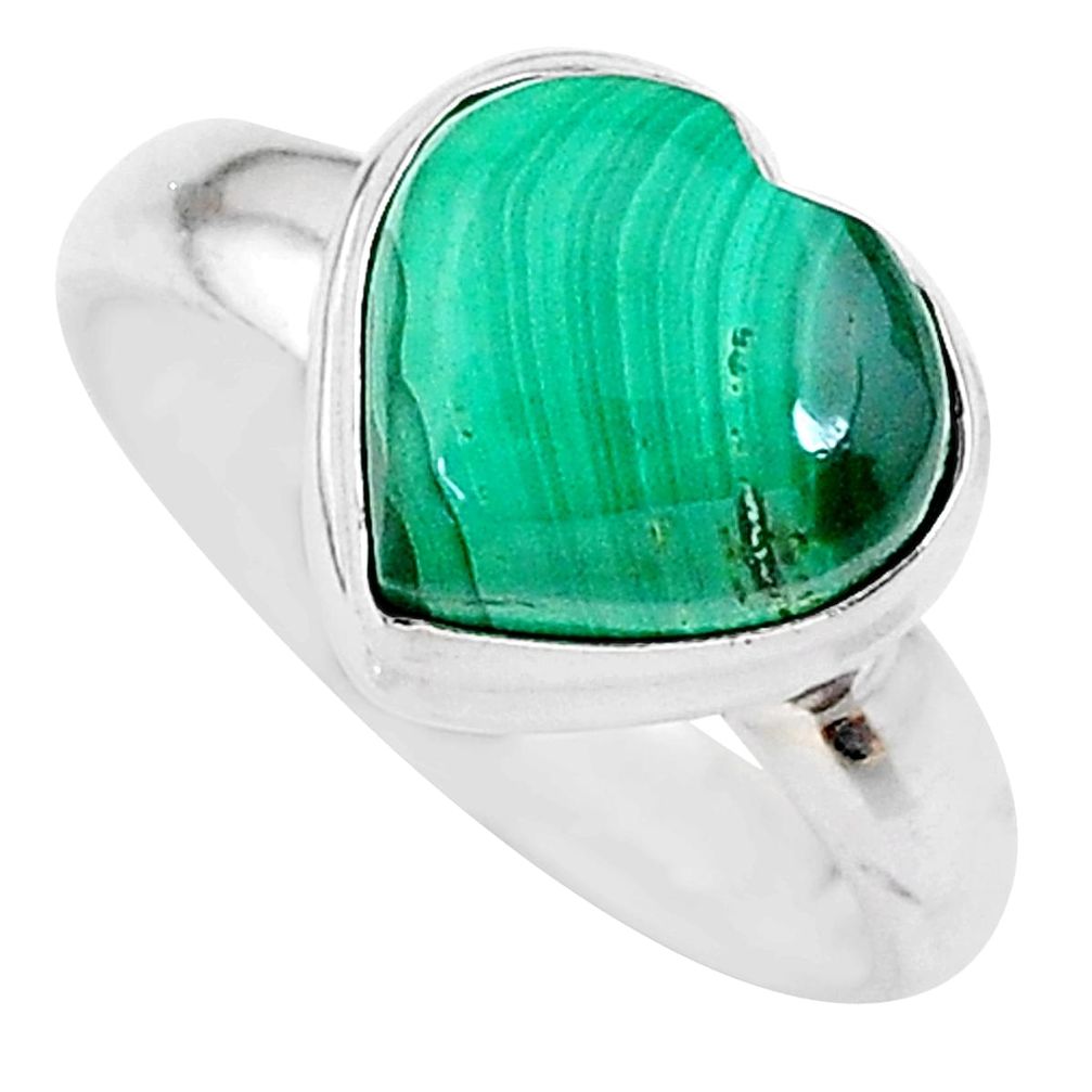 5.36cts heart malachite (pilot's stone) silver handmade ring size 7 t21760