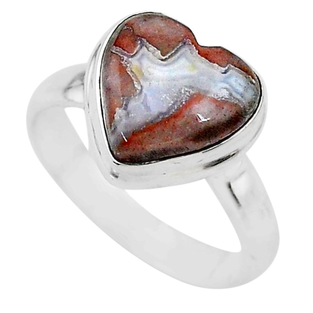 3.94cts heart mexican laguna lace agate silver handmade ring size 6 t21799
