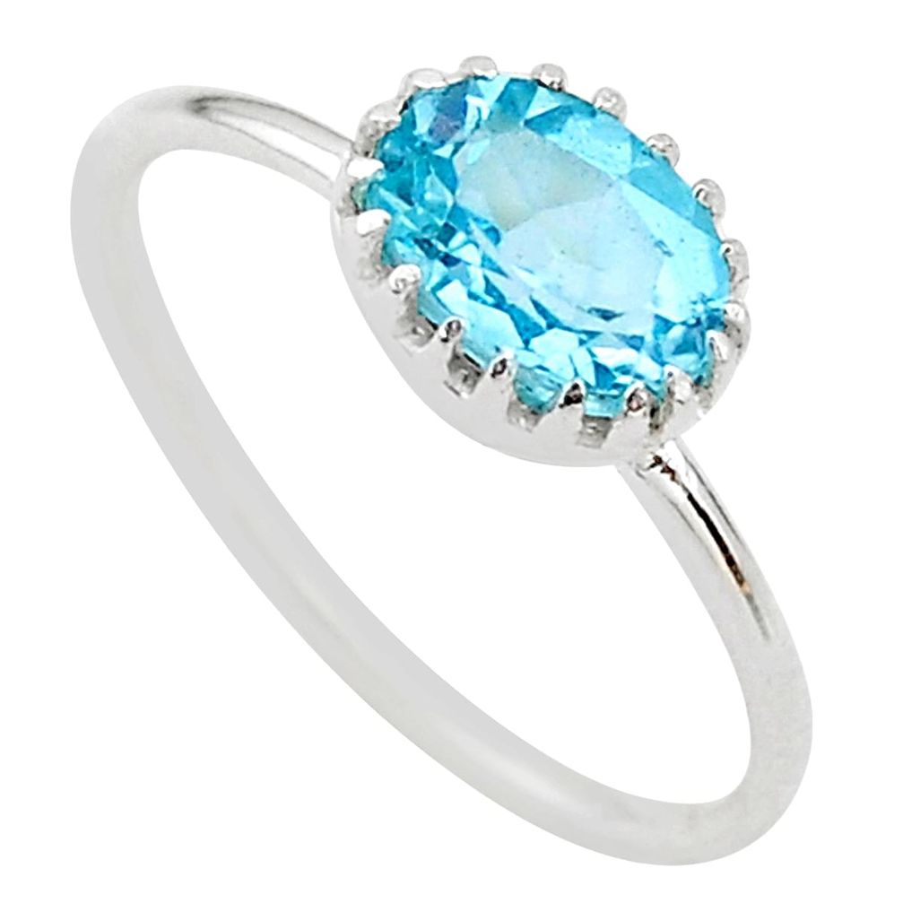 925 sterling silver 2.12cts solitaire natural blue topaz ring size 8 t22279