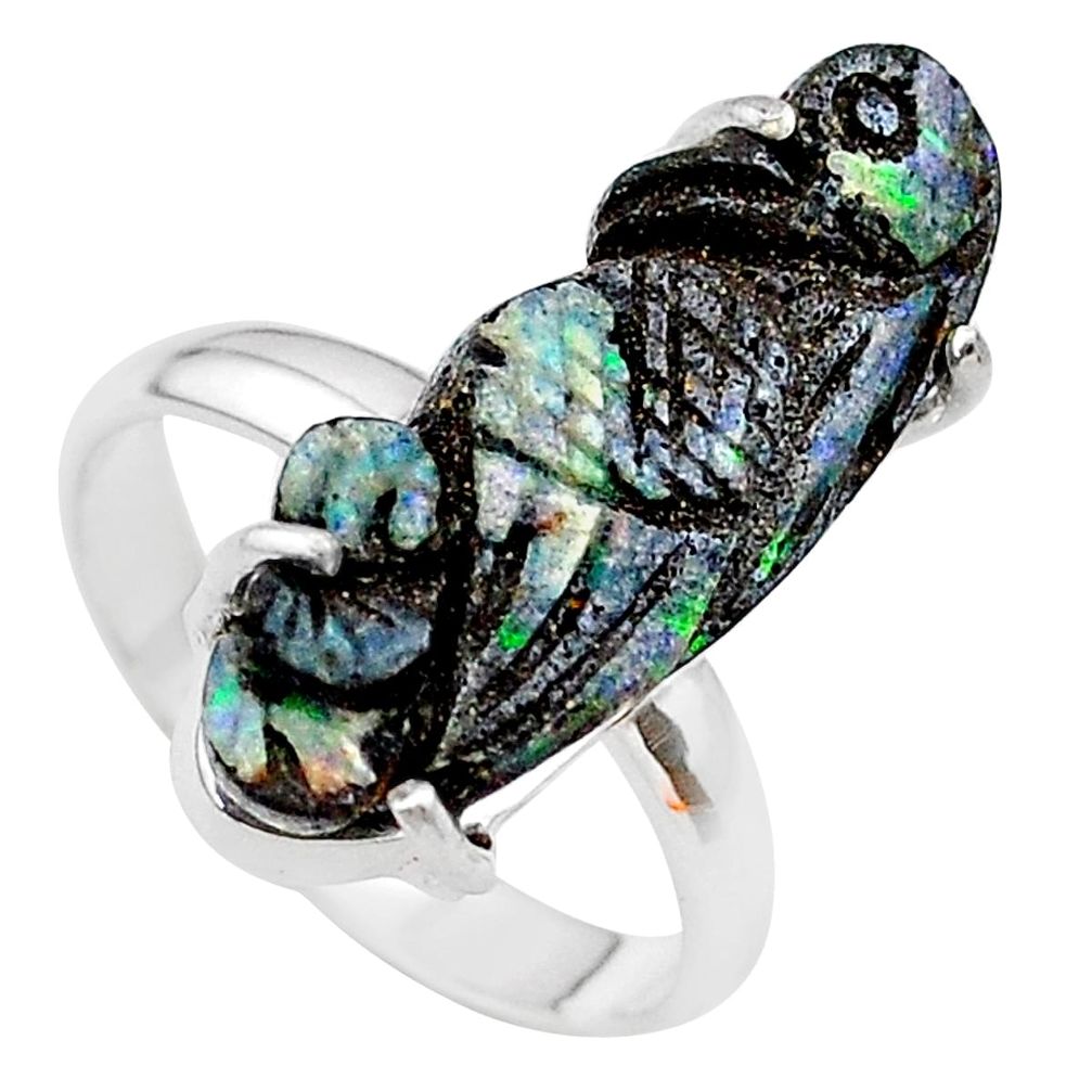 13.87cts natural boulder opal carving 925 silver solitaire ring size 8 t24217