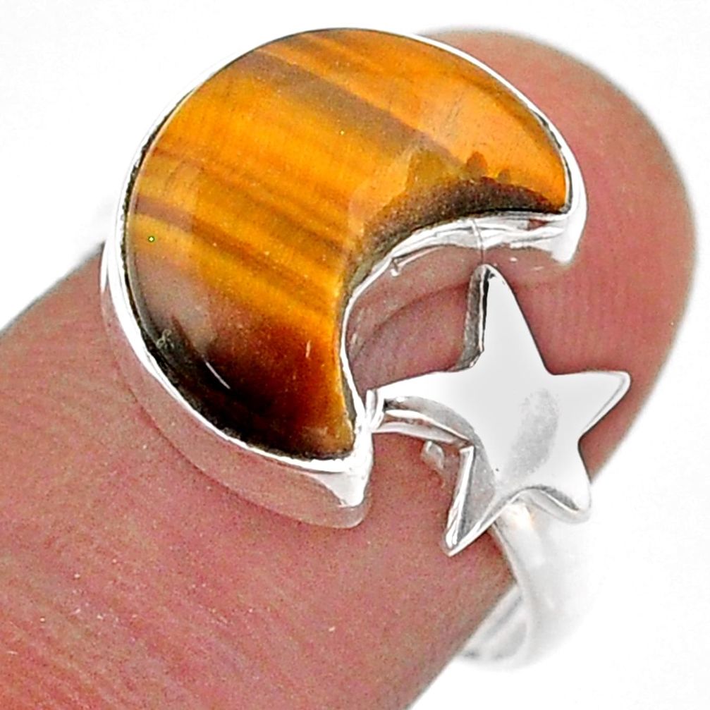 6.47cts moon star charm natural tiger's eye silver adjustable ring size 8 t47593