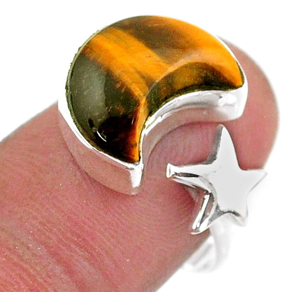 6.27cts moon star charm tiger's eye 925 silver adjustable ring size 8 t47596