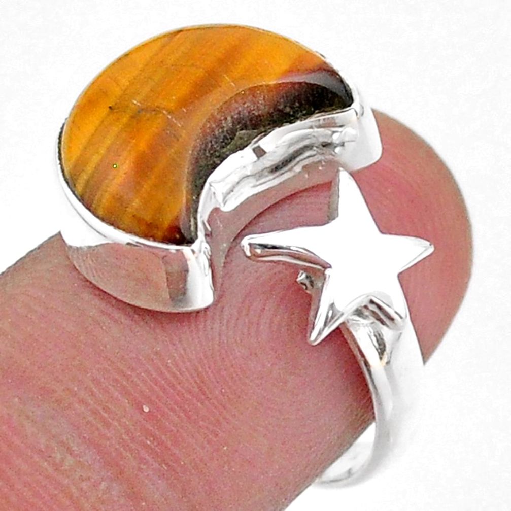 6.26cts moon star natural tiger's eye 925 silver adjustable ring size 7 t47637
