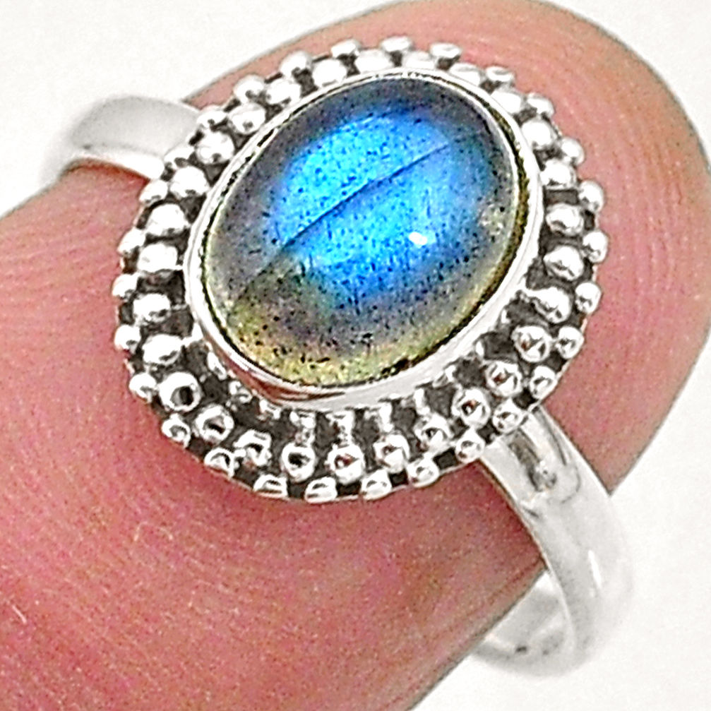 2.86cts natural blue labradorite 925 sterling silver solitaire ring size 7 t5090