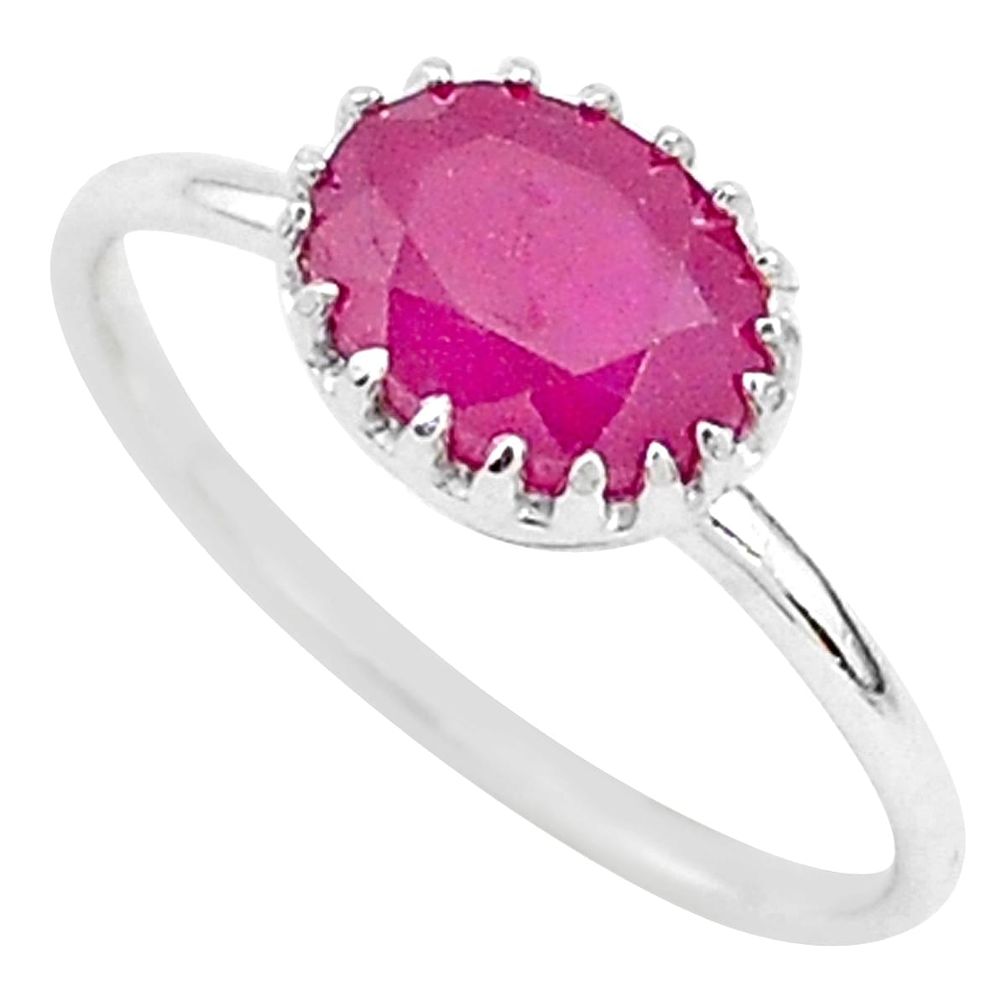 1.79cts natural red ruby 925 sterling silver solitaire ring size 6.5 t5236