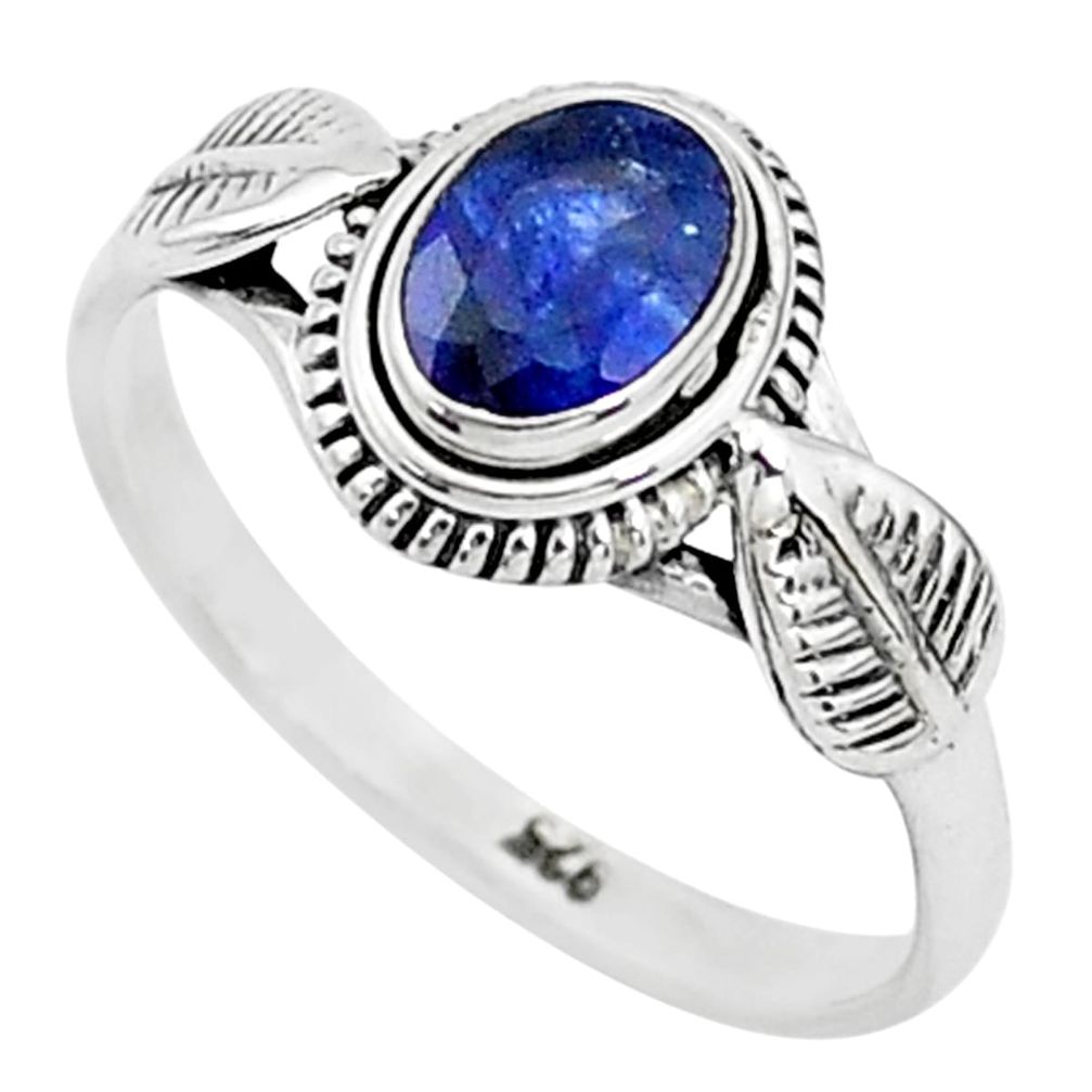 925 sterling silver 1.57cts solitaire natural blue sapphire ring size 8 t5457