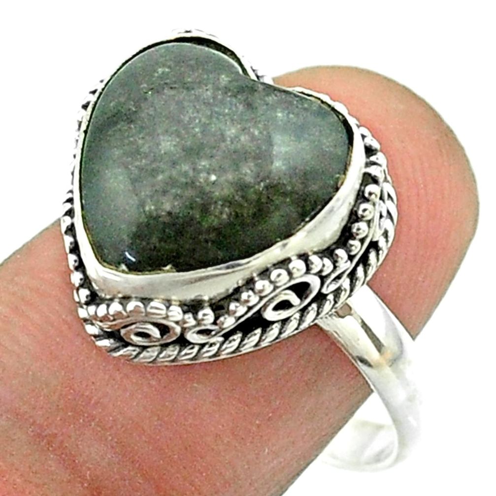 6.31cts solitaire natural golden sheen black obsidian silver ring size 9 t55902