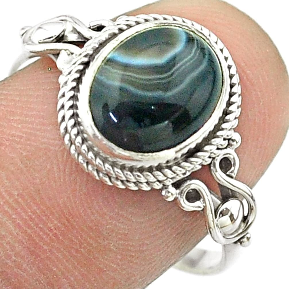 4.09cts solitaire natural black botswana agate 925 silver ring size 8.5 t57465