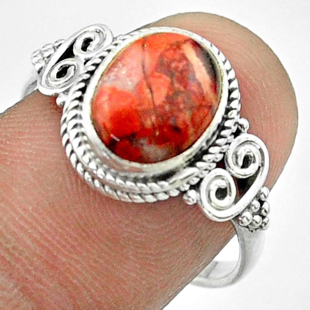 925 silver 3.94cts solitaire natural red snakeskin jasper ring size 8 t57500
