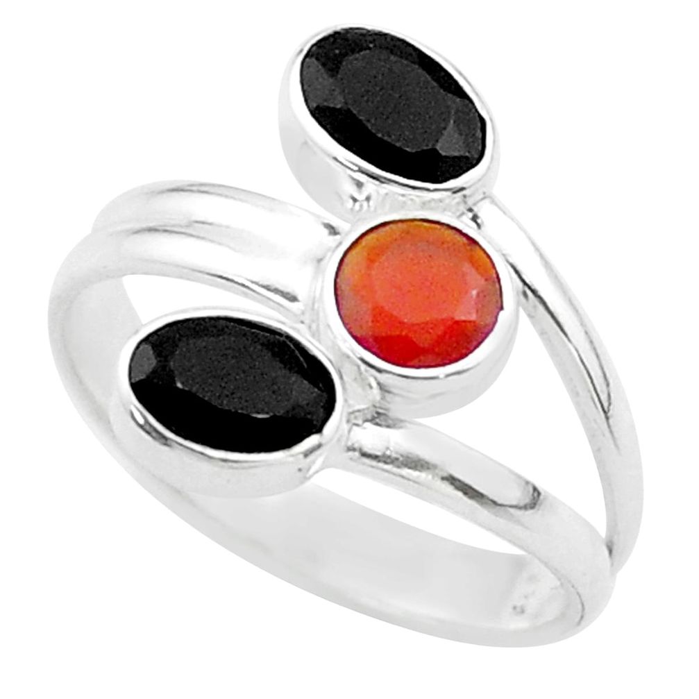 3.31cts halloween natural onyx cornelian silver adjustable ring size 9.5 t57677