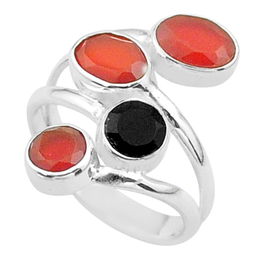 4.52cts halloween natural cornelian onyx silver adjustable ring size 6.5 t57873