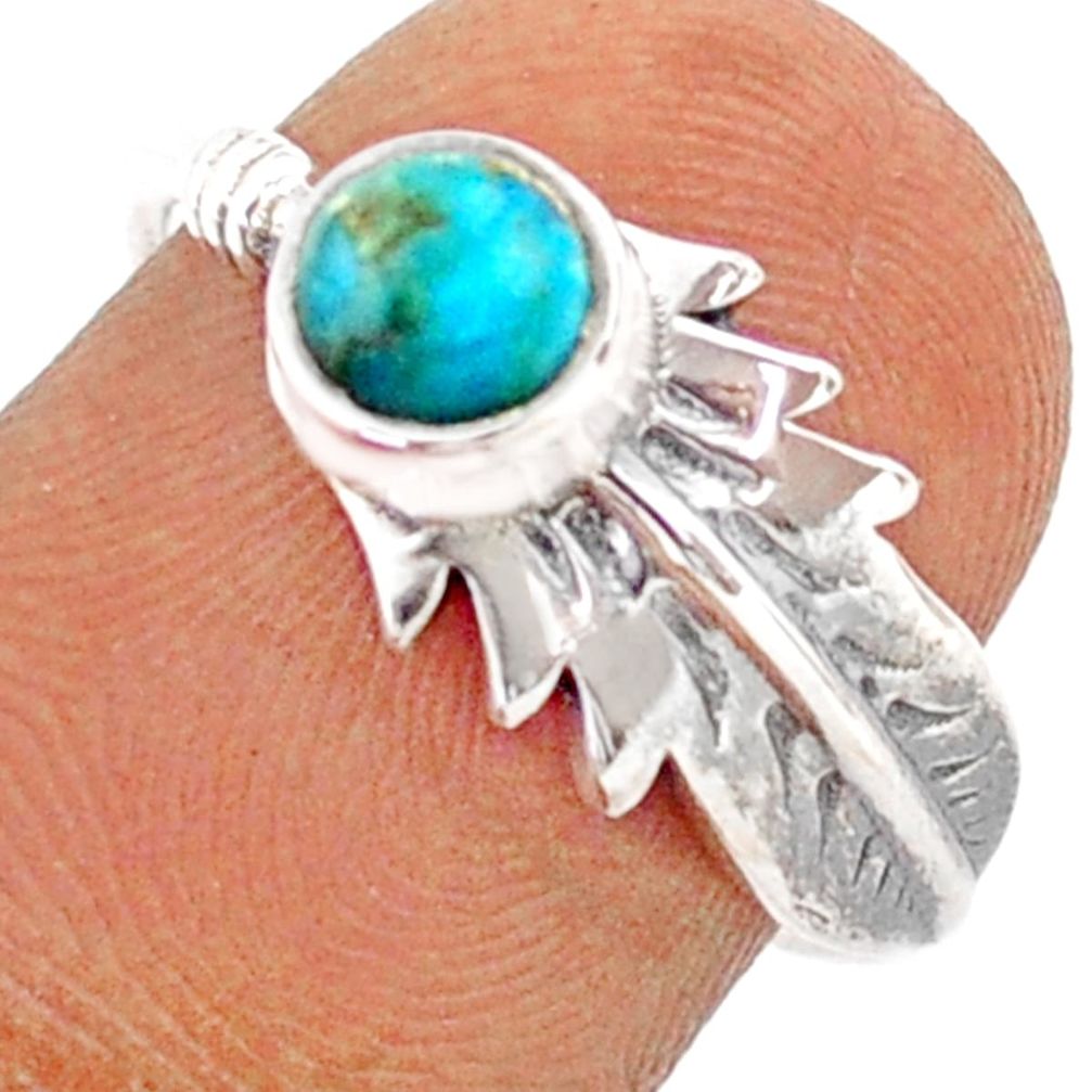 0.85cts feather blue copper turquoise 925 sterling silver ring size 8.5 t78176
