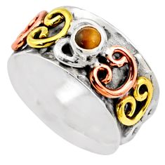 0.35cts victorian tiger's eye silver two tone spinner band ring size 7 t81322