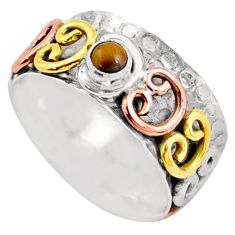 0.37cts victorian tiger's eye silver two tone spinner band ring size 9.5 t81325