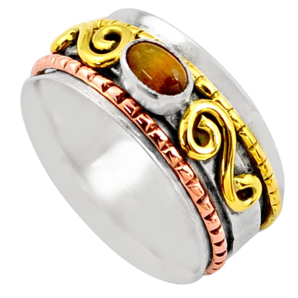 0.94cts victorian tiger's eye silver two tone spinner band ring size 9.5 t81331