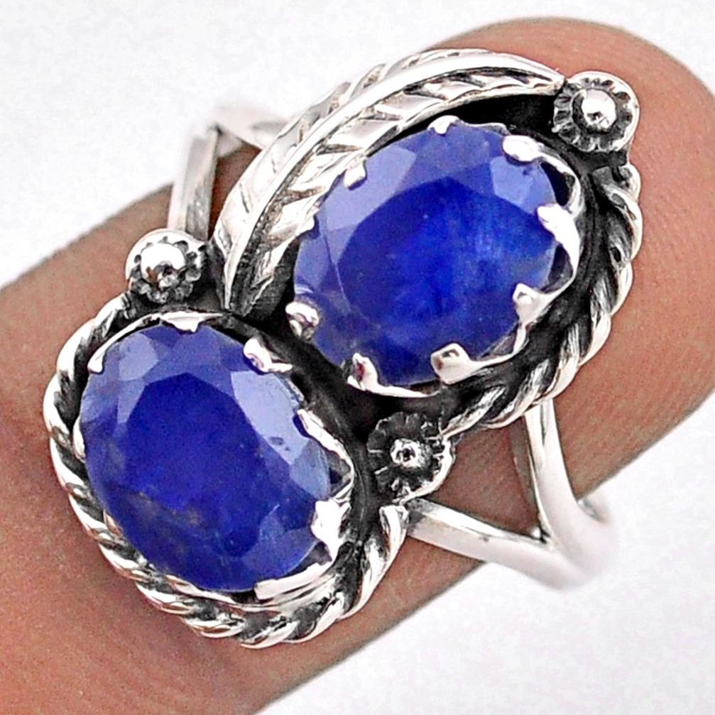 6.25cts feather natural blue sapphire 925 sterling silver ring size 8.5 t86593