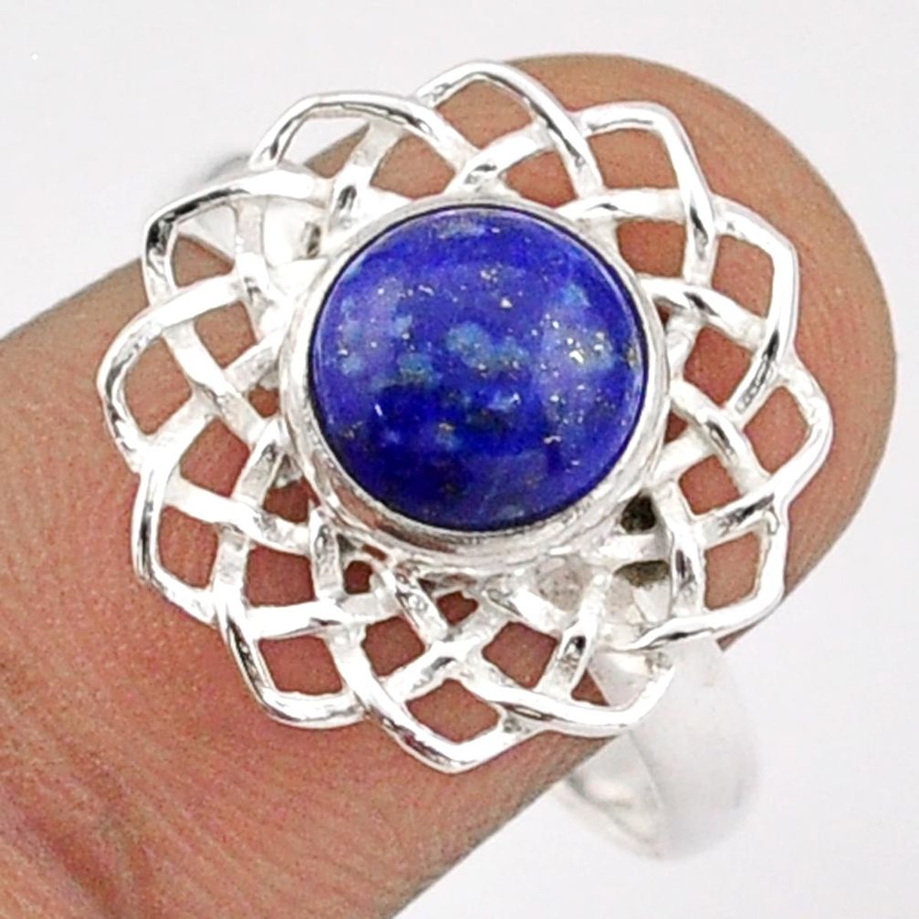 3.22cts flower of life natural blue lapis lazuli 925 silver ring size 9 t90549