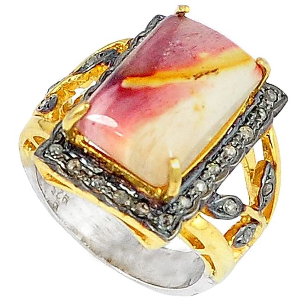 12.23cts estate natural diamond mookaite 925 silver 14k gold ring size 8.5 v1257