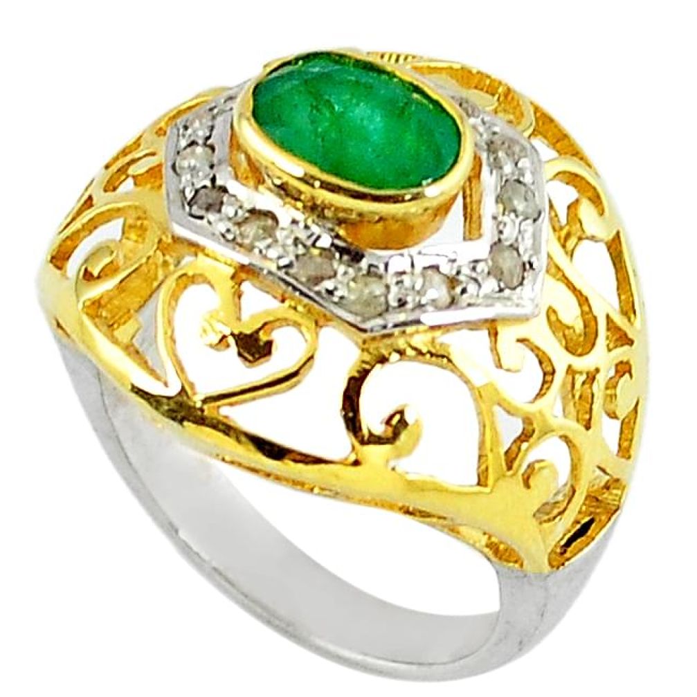 925 silver 2.34cts victorian diamond green emerald 14k gold ring size 7 v1863