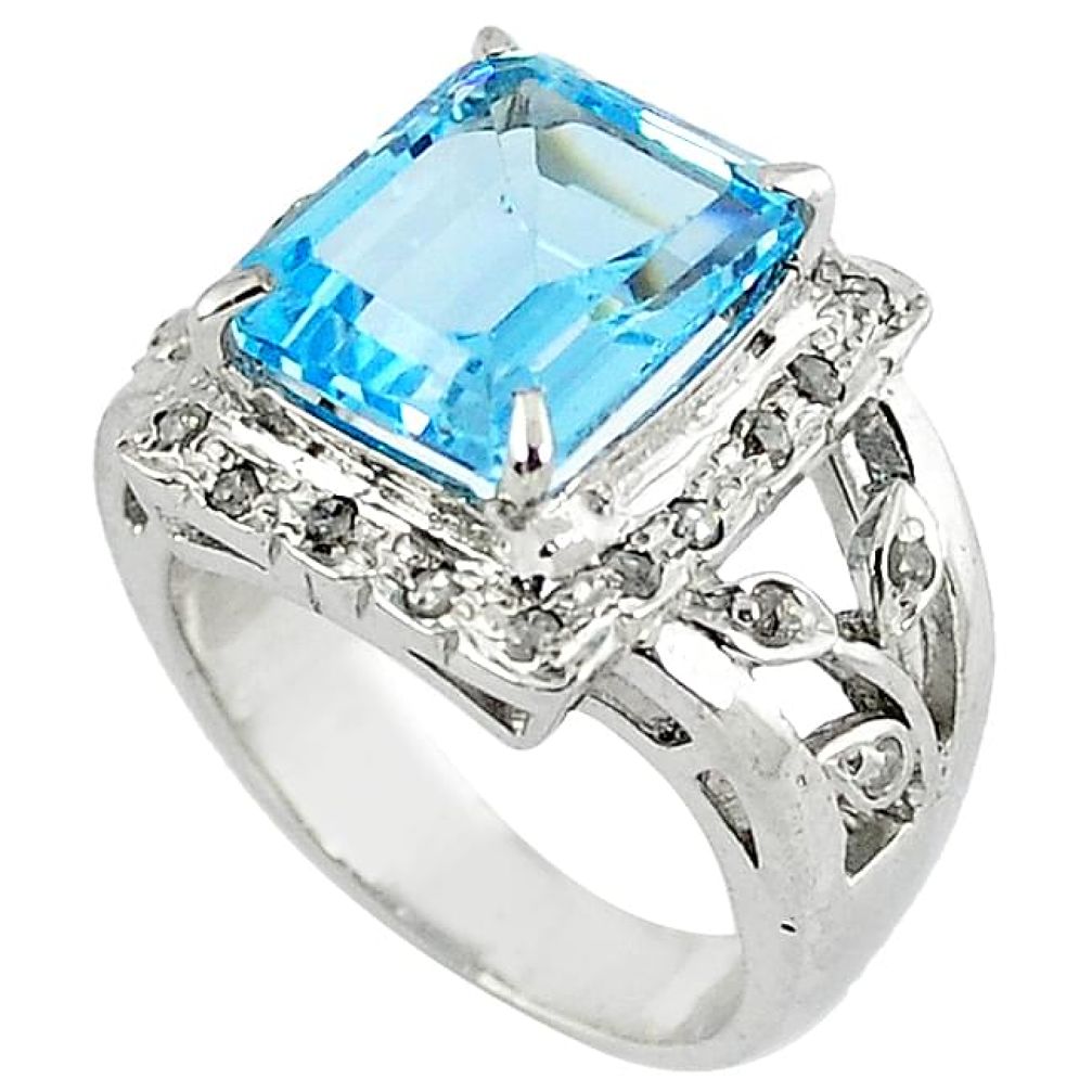 5.80cts estate natural diamond blue topaz enamel 925 silver ring size 6.5 v1868