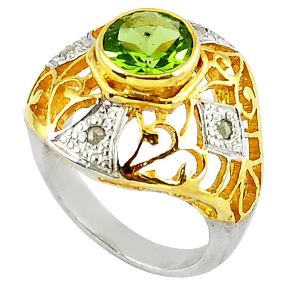 2.31cts vintage natural diamond peridot 925 silver 14k gold ring size 7 v1874