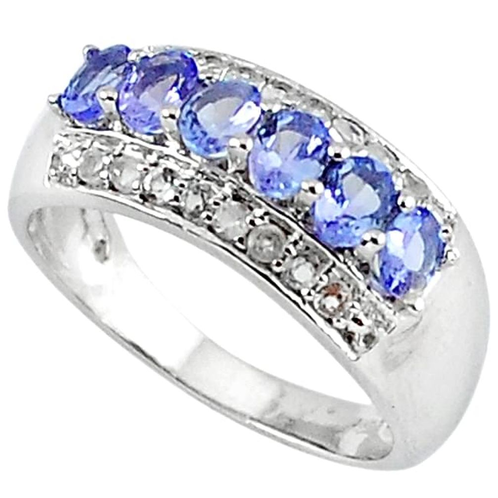 3.05cts estate natural diamond blue tanzanite 925 silver ring size 7.5 v1942