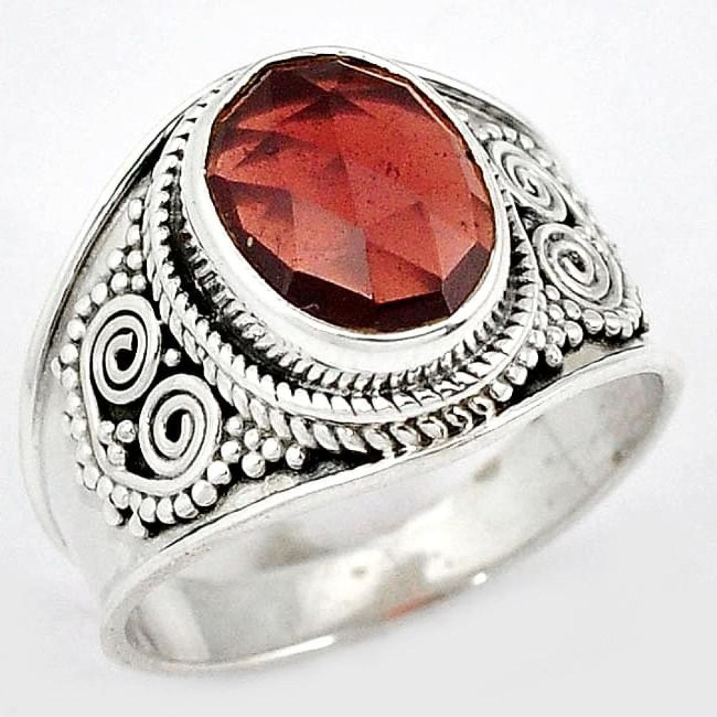 AMAZING NATURAL RED RHODOLITE OVAL CUT 925 STERLING SILVER RING SIZE 9 H43572