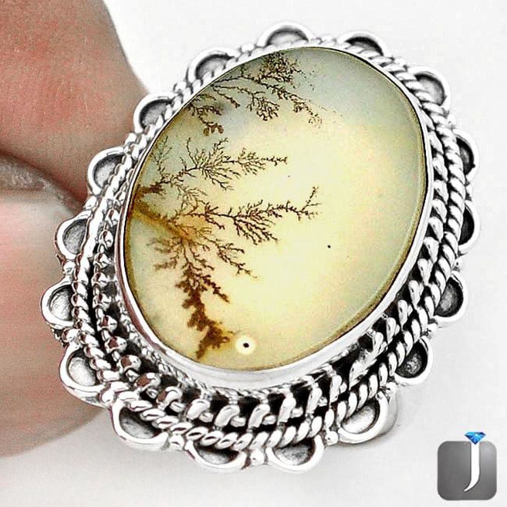AWESOME NATURAL SCENIC RUSSIAN DENDRITIC AGATE 925 SILVER RING SIZE 7.5 G28869
