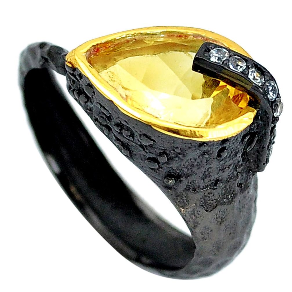 7.23cts black rhodium natural yellow citrine silver 14k gold ring size 9 p32741