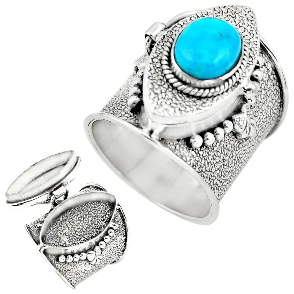 4.29cts blue arizona mohave turquoise 925 silver poison box ring size 9.5 p75575