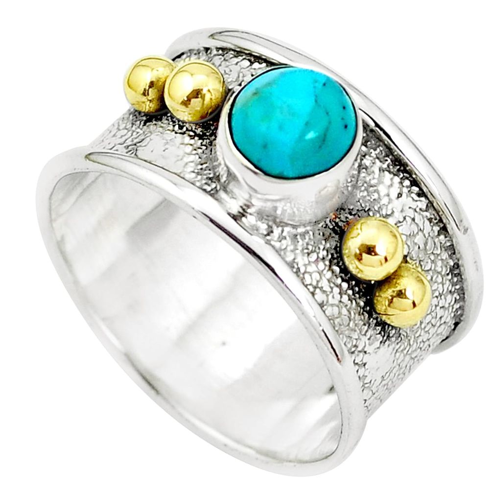 Blue arizona mohave turquoise 925 silver two tone solitaire ring size 7 p32372