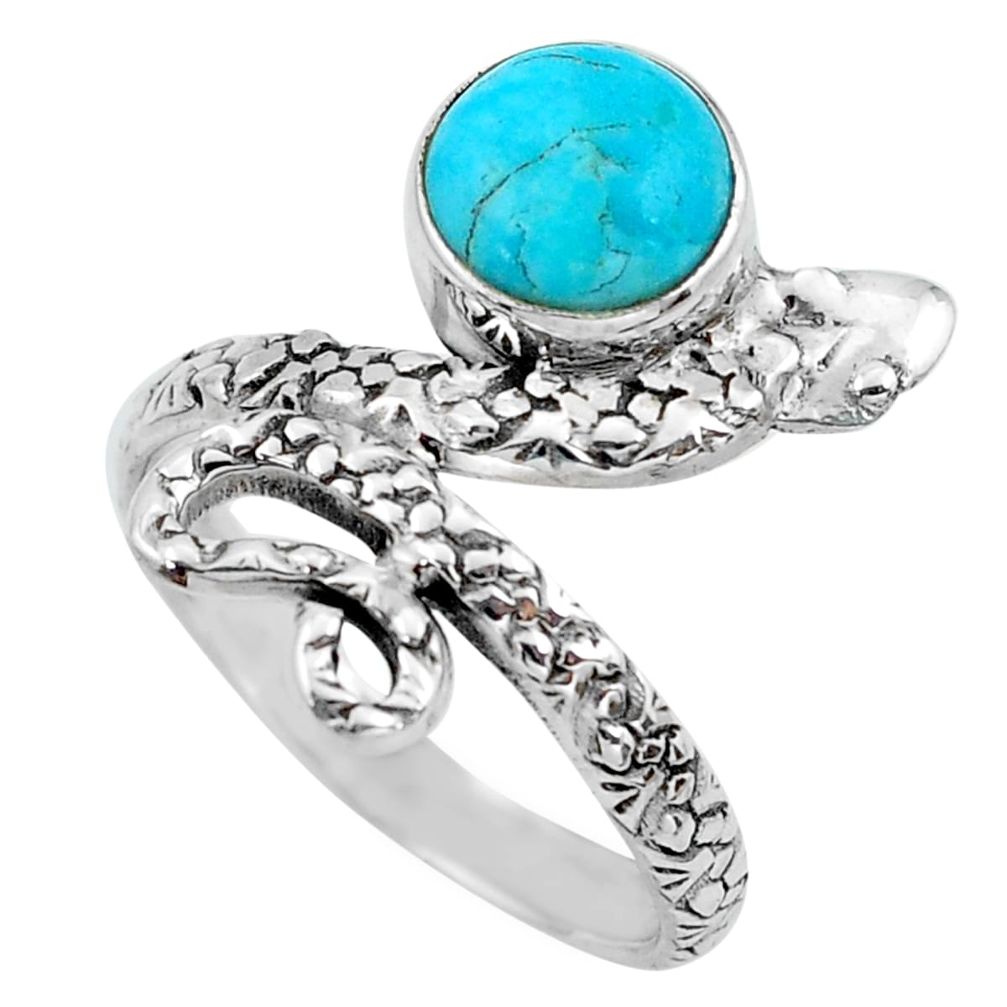 3.32cts blue arizona mohave turquoise silver snake solitaire ring size 7 p62907