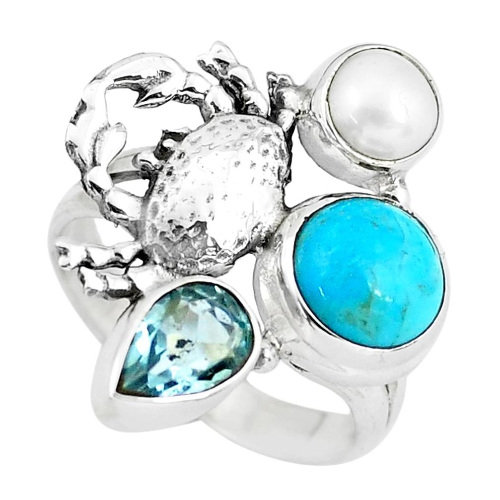 Blue arizona mohave turquoise topaz silver crab ring jewelry size 7.5 p61119