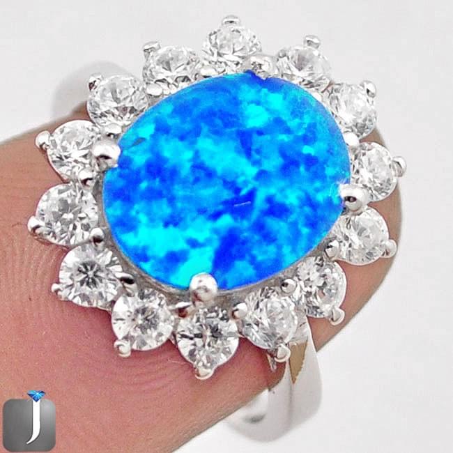 size 6 Australian Blue Opal ring Sterling Silver