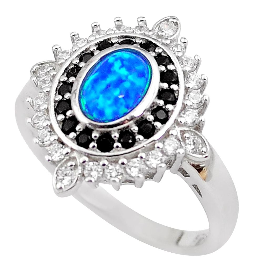 3.52cts blue australian opal (lab) topaz 925 sterling silver ring size 8 c2363