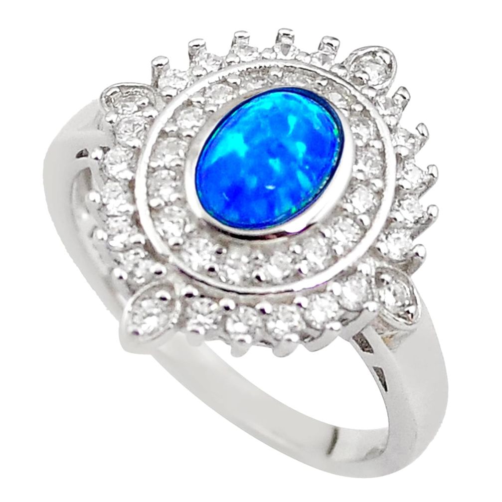 3.52cts blue australian opal (lab) topaz 925 sterling silver ring size 8 c2366