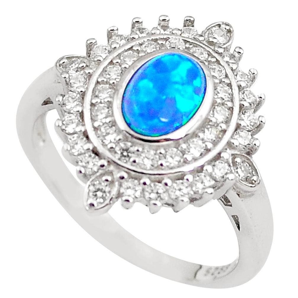 3.19cts blue australian opal (lab) topaz 925 sterling silver ring size 8.5 c2381