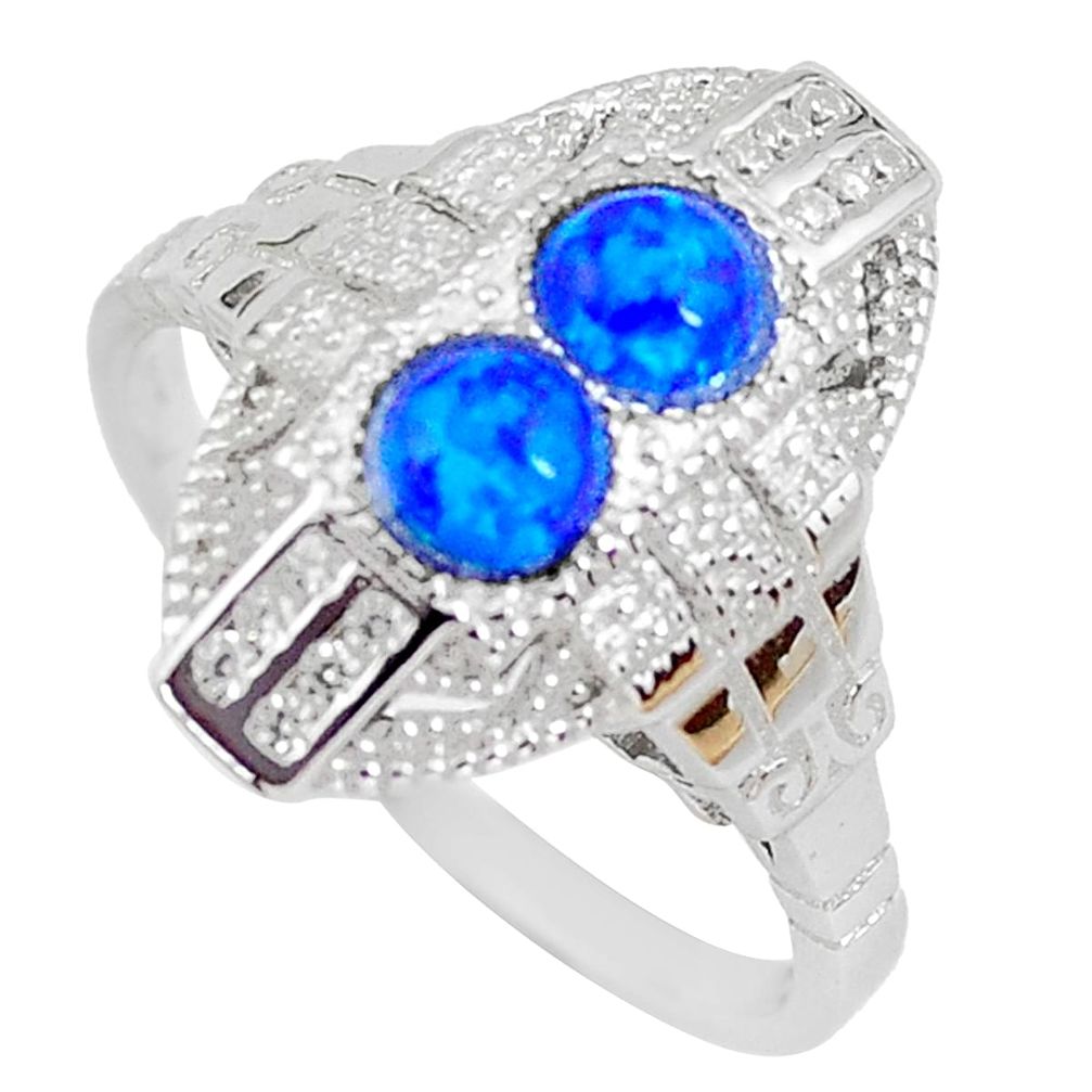 1.84cts blue australian opal (lab) topaz 925 sterling silver ring size 8 c2440