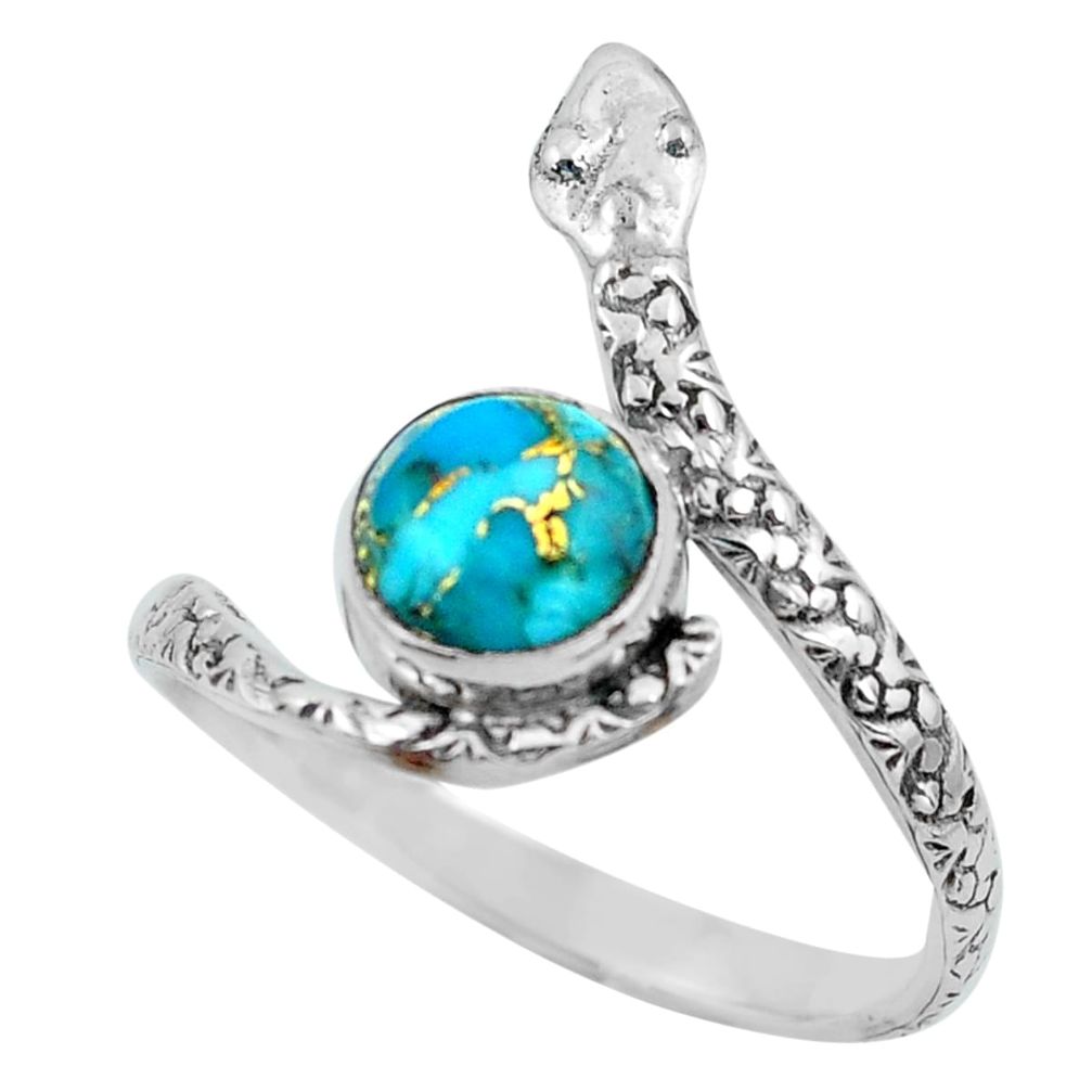 3.42cts blue copper turquoise 925 silver snake solitaire ring size 10 p62910