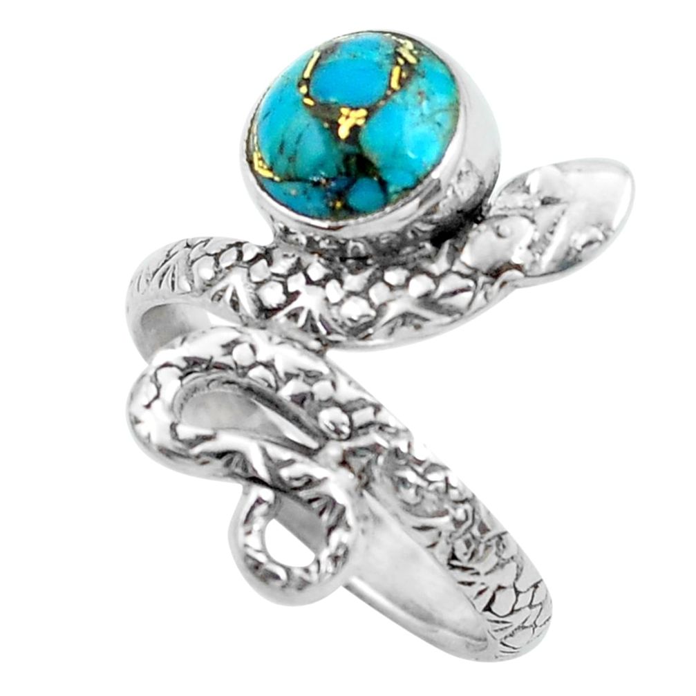 3.43cts blue copper turquoise 925 silver snake solitaire ring size 6.5 p62914