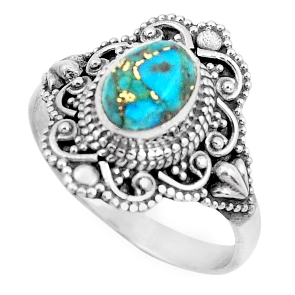 2.14cts blue copper turquoise 925 silver solitaire ring jewelry size 8.5 p52392