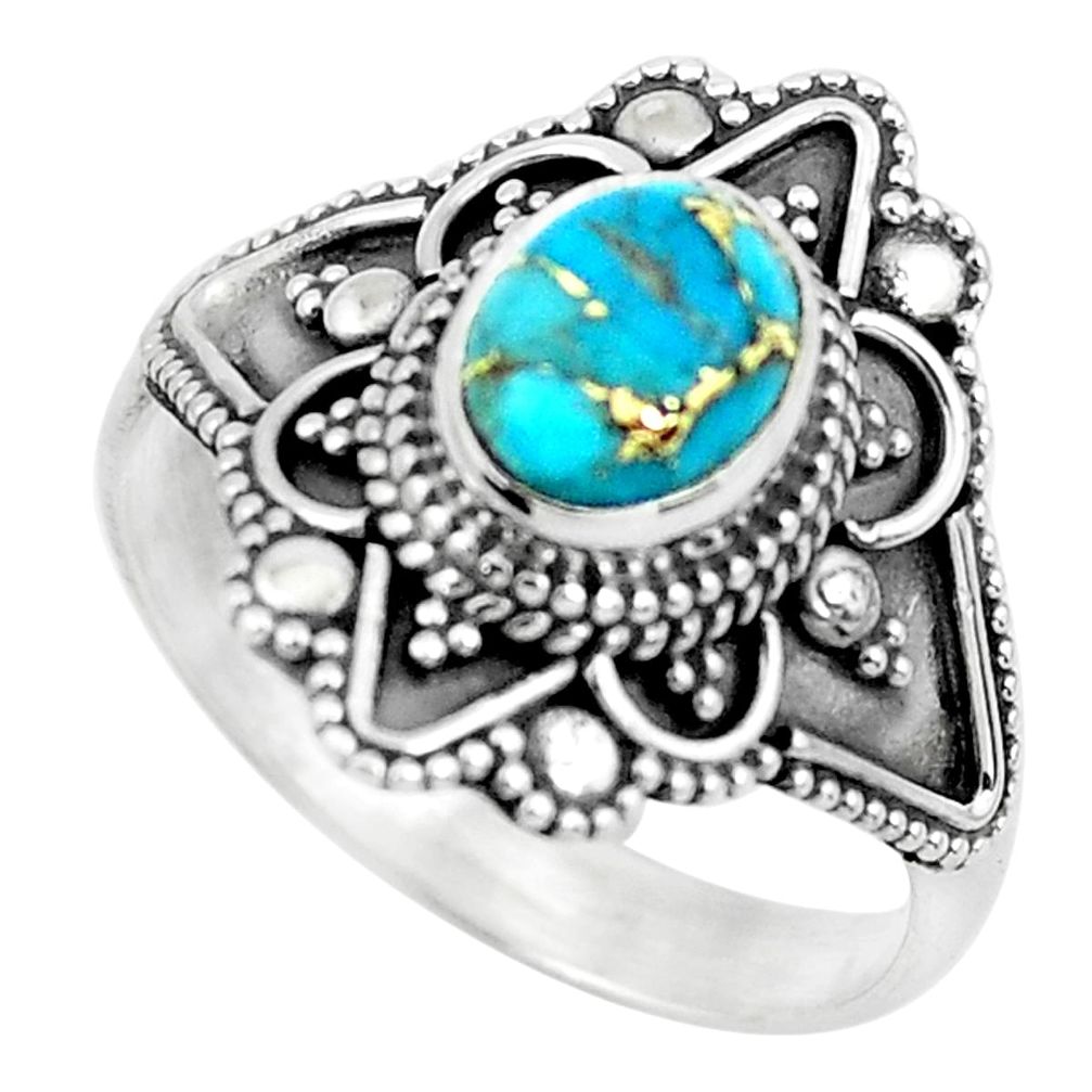 2.12cts blue copper turquoise 925 silver solitaire ring jewelry size 8.5 p53091